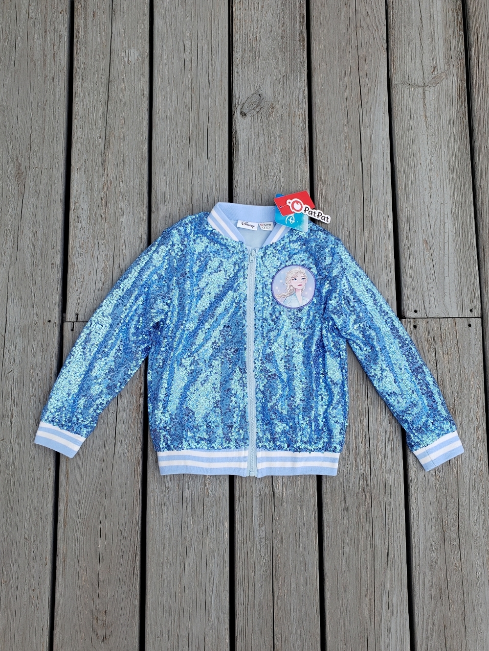 Disney Frozen Elsa Sequins Bomber Jacket Blue Size 5-6 Y